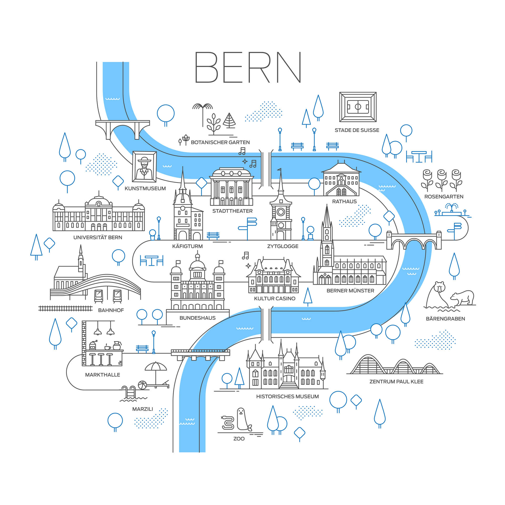 Vector illustrated Map of Bern Switzerland